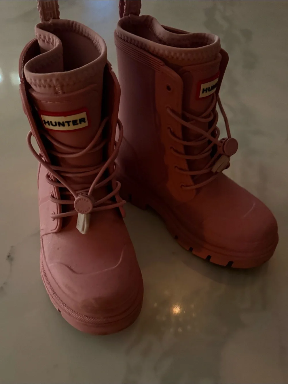 Hunter Kids' Pink Lace-Up Waterproof combat style Boots
